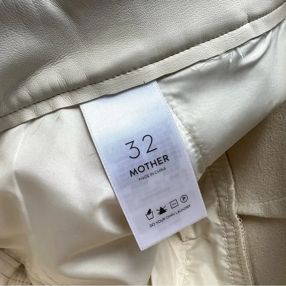 Mother High Waisted Egret Tunnel Vision Pleated Prep Faux Leather Pants Size 32 - Picture 9 of 13